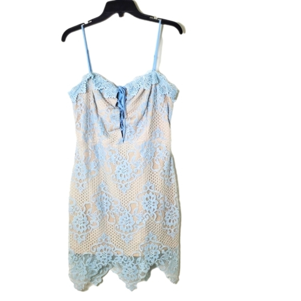 The Room Women's Baby Blue Lace Overlay Laced‎ Up Cami Mini Dress